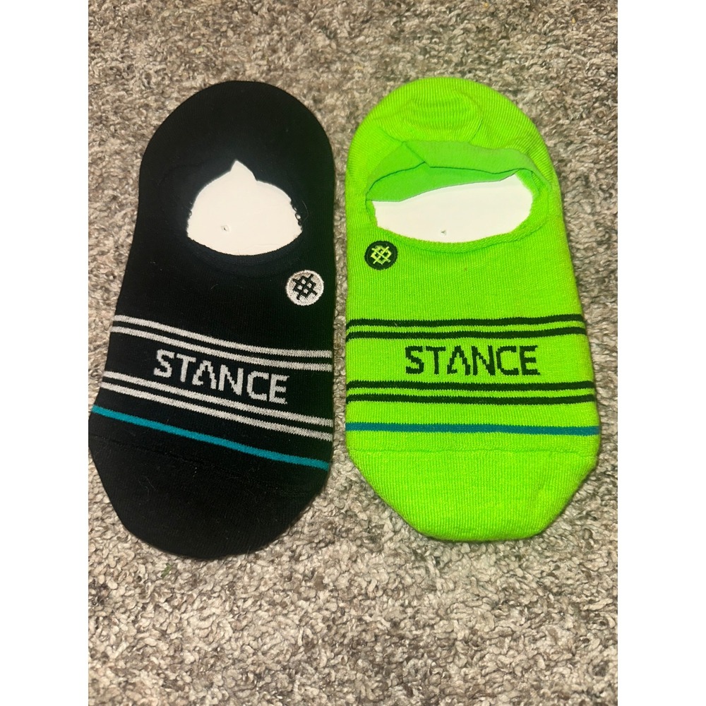 Stance No Show Socks 2 Pack Black Neon Green Striped Low Cut Medium NWOT